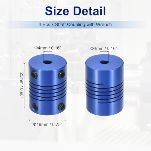 Flexible Shaft Coupling(4mm|4mm): 4 Pcs Blue Aluminum Alloy - color: Blue, size: 4mm x 4mm (19mm OD, 25mm L)
