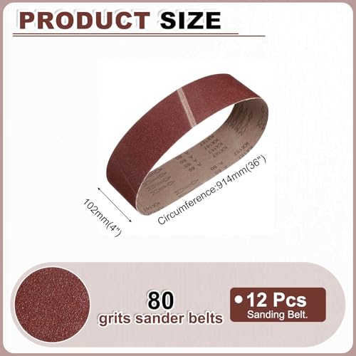 HARFINGTON 4 x 36 Inch Sanding Belts, 12 Pcs 80 Grits Aluminum Oxide Abrasive Belt Sander File Belt for Woodworking, Metal Polishing, Knife Sharpener - size: 4 x 36 Inch(80 Grit)