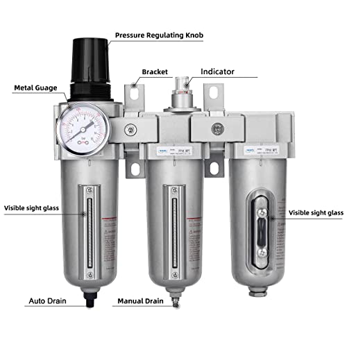 NANPU 1/2" NPT Air Compressor Filter Dryer Regulator - Industrial 3-Stage - size: 1/2" NPT, Auto Drain, style: 3 Stage