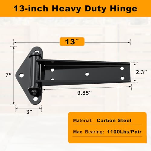 Heavy Duty Gate Hinges 13" 1100Lbs Capacity Solid Carbon Steel