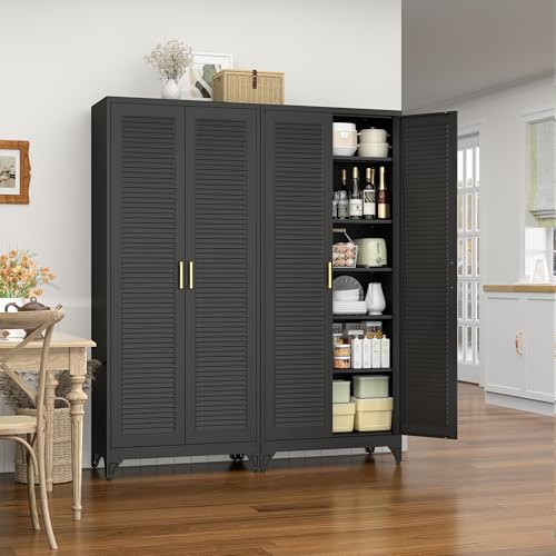 75" Tall Kitchen Storage Cabinets with 5 Adjustable Shelves, Black - color: Black, size: 75"H-Louvered