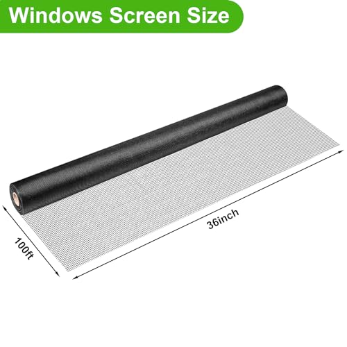 Ouskr Replacement Window Screens Roll, 36 inch x 100 feet Durable Window Screen Mesh for Patio Porch Door Windows, DIY Adjustable Fiberglass Window Screen Repair Kit Sliding Net Pet, Black - size: 36inchx100feet Black Roll