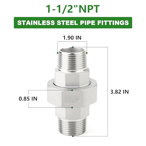 TAISHER 1 pcs 304 Stainless Steel Union, 1-1/2" MNPT Cast Pipe Fitting - size: 1-1/2" MNPT
