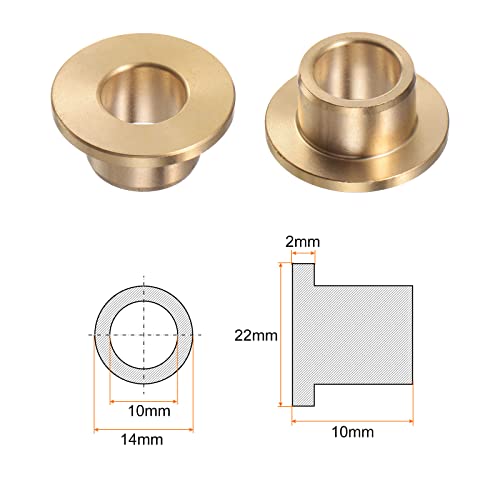 HARFINGTON 2pcs Flange Bearing Sleeve 10mm Bore 14mm OD 10mm Length 2mm Flange Thickness Bronze Bushing Self-Lubricating Bushings Sleeve for Industrial Equipment - size: 10mmx14mmx10mm