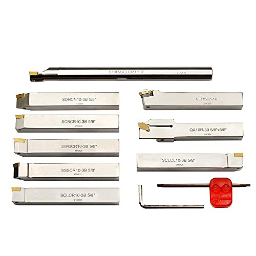 OSCARBIDE 5/8" Shank 9 pcs Nickel Plated Metal Lathe Tool & Boring Set
