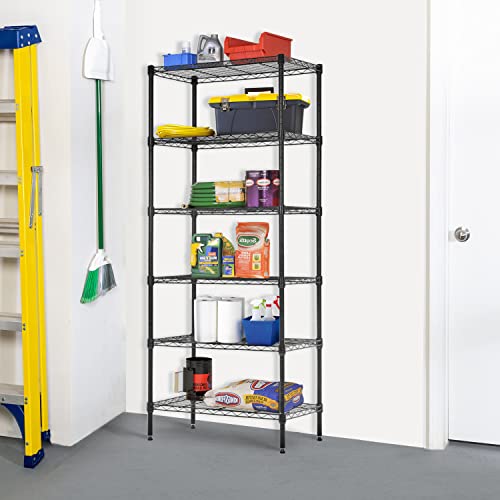 Meet perfect 6-Tier Wire Shelving Unit, 900 lb, 24 x 14 x 61 in, Black - color: Black, size: 6-Tier, 61"H x 24"W x 14"D