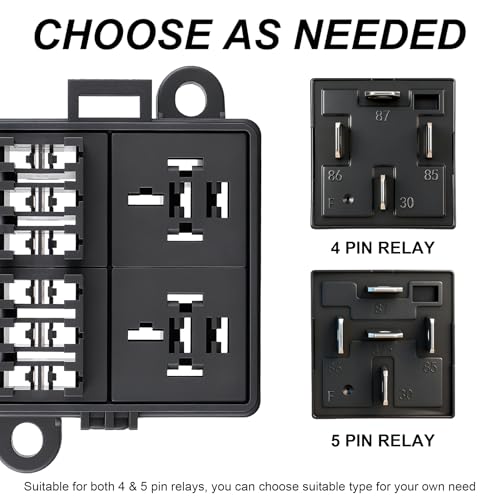 12V 6 Way Fuse Relay Box, 2 Relays and 12 ATC/ATO Blade Fuses Slots, Compatible with 4-Pin 5-Pin 40Amp Relay, for Cars Truck Jeep - size: 2Relays 6Fuses solts, style: Box