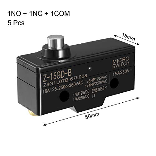 uxcell 5PCS Z-15GD-B 1NO + 1NC Short Reed Snap Button Lever Type Micro Switches
