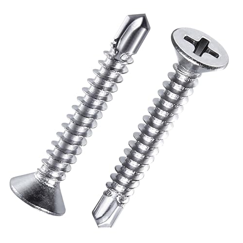 440 Pcs 410 Stainless Steel Sheet Metal Self-Tapping Screws Combination Set with Flat Head, Large Flat Head and Hexagon Head Screws 8# Length 1/2” to 2”(Silver)