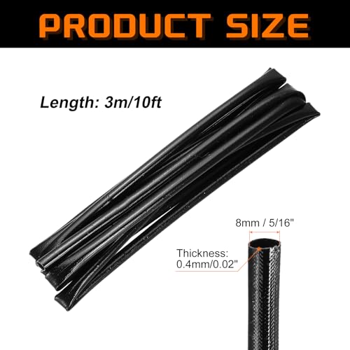 MECCANIXITY 10ft Braided Cable Sleeve, 5/16" ID 200C Heat Resistant 1500V Fiberglass Wire Insulation Cord Protector Organizer Wires Management for Motor Engine Fuel Line, Black - color: Black, size: 10ft-8mm