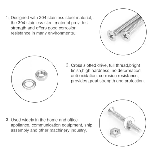 DYWISHKEY 256 Pieces #2-56 x 3/16", 1/4", 5/16", 3/8", 1/2", 5/8", 3/4", 1" Phillips Countersunk Head Machine Screws Nuts Washers Assortment Kit, 2-56 Screw Kit, 304 Stainless Steel - size: #2-56, style: Phillips Countersunk Head