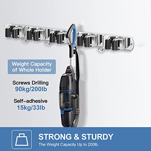 IMILLET Broom Holder Wall Mount Stainless Steel Mop Organizer - color: Stainless Steel - 5 Racks with 4 Hooks, size: 1 Pack