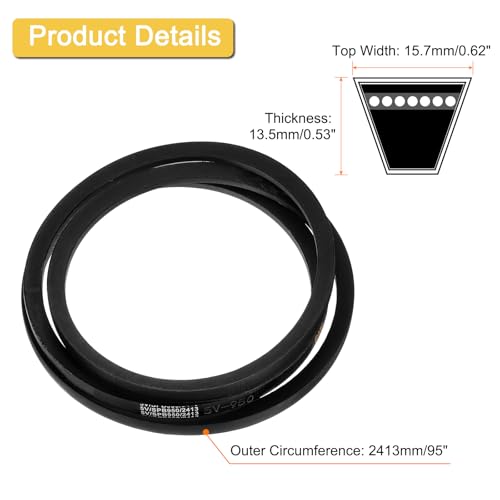 uxcell 5V950 V-Belt, Classic Wrapped Rubber V-Belt 95" Outside Circumference x 0.62" Width x 0.53" Height for Industrial Machinery Equipment, Black - size: 5V950