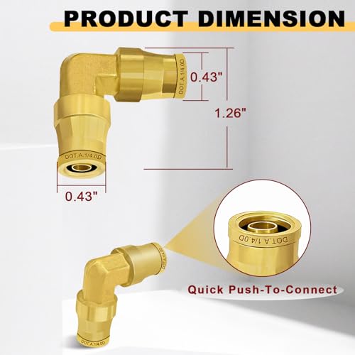 Siptenk 3PCS 1/4" Elbow DOT Brass Push to Connect Fittings for Trailers - color: Elbow 1/4" OD Tube - 3pcs