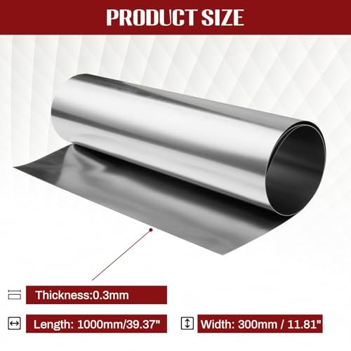 304 Stainless Steel Foil Roll, 0.3mm x 300mm x 1M Stainless Steel Sheet, Metal Foil for Crafts, Electronic Equipment, Industry Machinery, Hardware - size: 0.3mm x 300mm x 1M