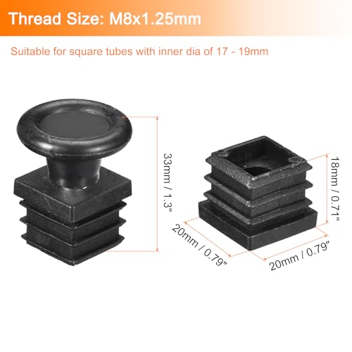 uxcell 8Pcs Inserts for Square Tubes with Leveling Feet, 0.79"x0.79" OD - size: 0.79"x0.79"