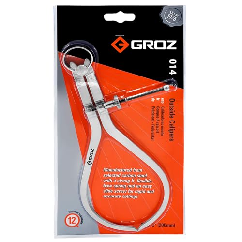 Groz 01413 8" Spring Outside Caliper, Matte Finish, with Solid Nut - size: 8 Inch