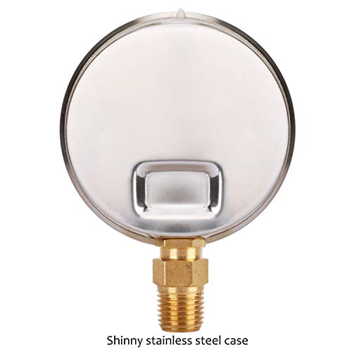 MEASUREMAN 2-1/2" Dial Size, Glycerin Filled Plumbing Pressure Gauge, 0-160psi, Stainless Steel Case, 1/4" NPT Lower Mount - size: 0-160 psi, style: Lower Mount