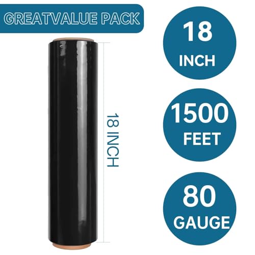 Black Plastic Shrink Wrap Roll 18 Inch 1500 Feet, Stretch Wrap 4 Pack - size: Black 18in 4roll