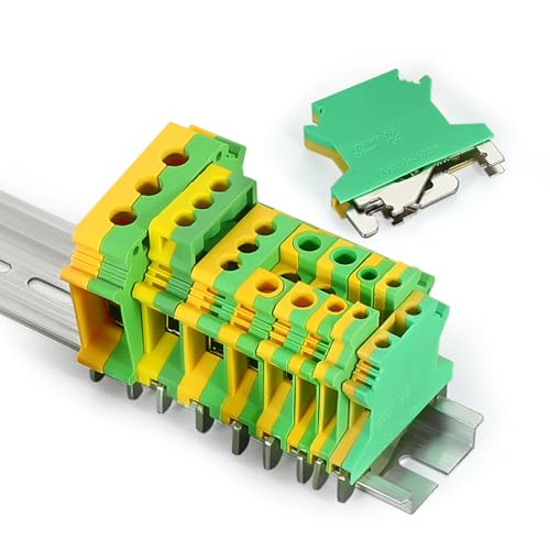 50PCS USLKG2.5 Terminal Block DIN Rail Terminal Blocks for Industrial Control Automation Din Rail Ground Earth 12-22 AWG Conductor Cross-Section Copper Contact Temperature Resistant Screw Connector - color: USLKG2.5 Ground