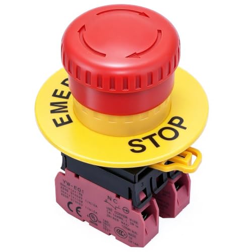 Taiss 22mm 2 NC Red Mushroom Latching Emergency Stop Push Button Switch,Stop Switch 10A 600V YW1B-V4E02R - color: 2 NC/