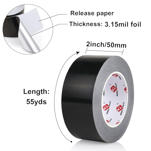 BOMEI PACK Black Aluminum Tape, 2 Inch x 165 Feet, Black Foil Tape for HVAC, Air Ducts, Pipe, Metal Repair, Waterproof - size: 2 Inch