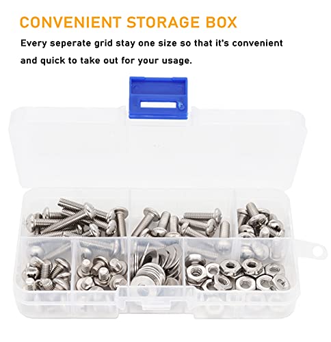 110pcs 10-32 Pan Phillips Screws Hex Nuts Flat Washers Assortment Kit, 1/4" 5/16" "3/8" "5/8" 1", 304 Stainless Steel
