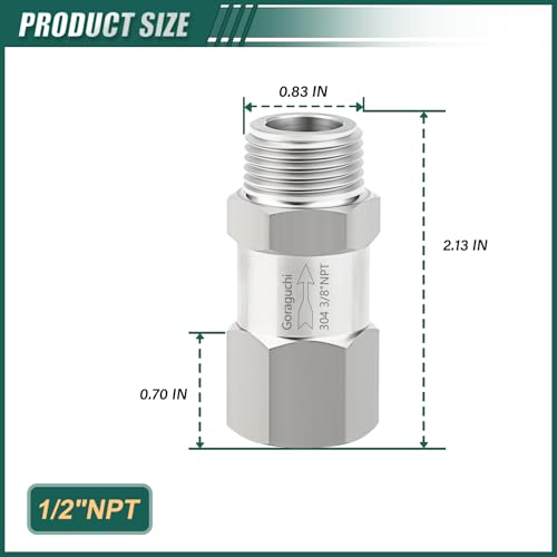 1PCS Stainless Steel 1/2" NPT Male x 1/2" NPT Female Check Valve, Way Non-Return Check Valves, Backflow Prevention for fuel/air/liquid/oil/gas - color: Pipe Thread Fittings, size: 1/2" MNPT X 1/2" FNPT