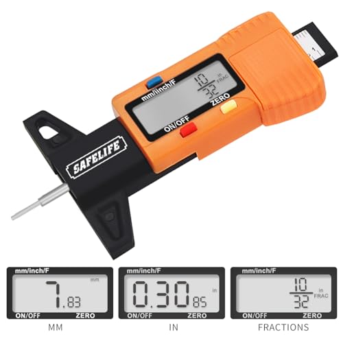 SAFELIFE Digital Tire Tread Depth Gauge, 3 Modes-Fractional Inch, Decimal Inch and Millimeter, Zeroable Tire Tread Depth Gauge for Motorcycles,Cars,Trucks Accurate Tyre Tread Depth Gauge-Orange - color: orange