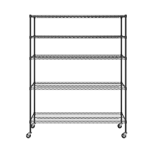 UltraDurable 5-Tier NSF Steel Wire Shelving, 60"W x 18"D x 75"H, Black - color: Black, size: 5-Tier Shelving, 60" W x 18" D