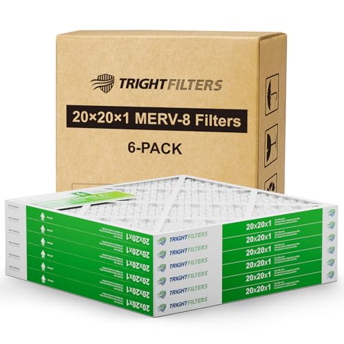 TRIGHTFILTERS 20x20x1 Air Filter 6 Pack, Durable MERV 8 Pleated Home HVAC AC Furnace Filters, Lightweight Compact Air Conditioner Filter Replacement - size: 20x20x1-6pack