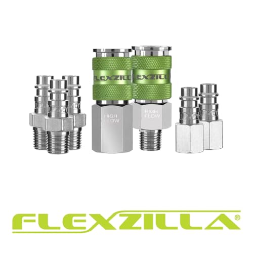 Flexzilla A53457FZ Pro High Flow Coupler & Plug Ki 7 Piece | 1/4" NPT | Push to Connect System | Allows Twice the Flow to Your Air Tools | Maximum Efficiency - style: 7 Piece