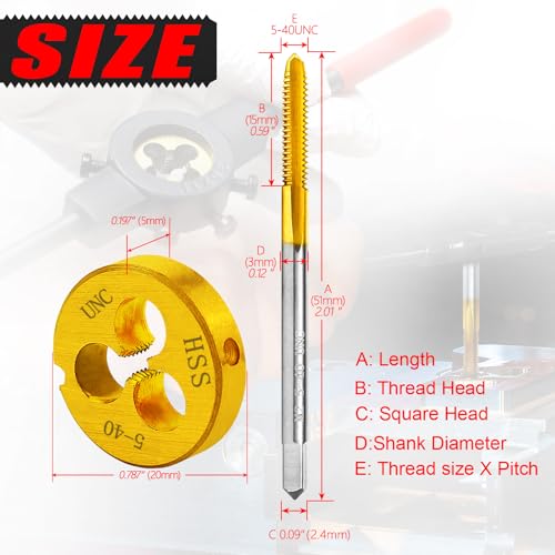 5-40 UNC Tap and Die Set for Metal,M2 HSS Thread Tap and Round Die set - size: 5-40UNC