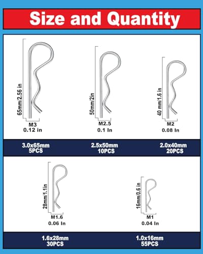 120 Pcs R-Clip Cotter Pin Assortment Kit, 304 Stainless Steel Hairpin Clips - size: 120pcs- Assortment kit