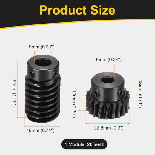 uxcell Worm Gear Set 1 Mod 20T 1:20 Reduction Rate,Gear 6mm,Rod 8mm Bore - size: Gear 6mm, Rod 8mm Bore