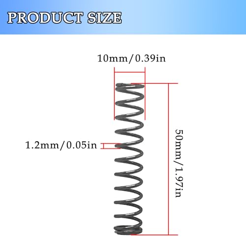10 Pcs Compression Spring,Spring Steel,for Repair Industry and DIY Restoration Projects,1.2mm Wire Size,10mm OD,50mm Free Length - size: 1.2x10x50mm