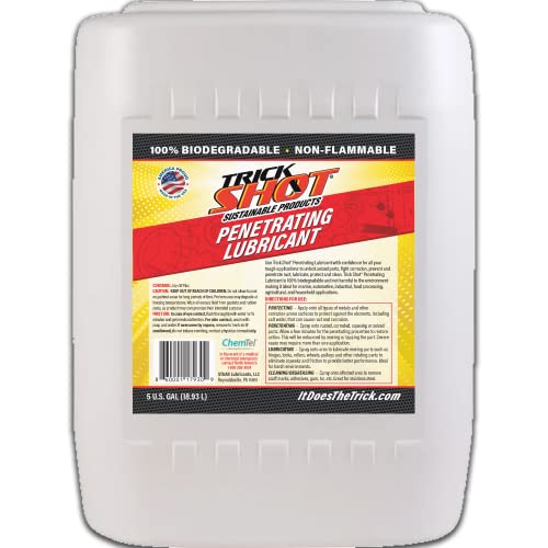 Trick Shot - 3-in-1 Penetrating Lubricant Oil - Biobased Food Grade Industrial Oil for Parts, Rust and Corrosion Remover, Anti-Seize Lubricant Protects Metal Surfaces, Degreases & Cleans - 5-Gallon - size: 5 Gallon, style: 1-Pack