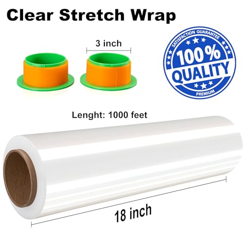 2 Rolls Clear Stretch Wrap 18" x 1000FT x 80 Gauge Heavy Duty Film - size: Clear, 2 Rolls 18 In x 1000 Ft