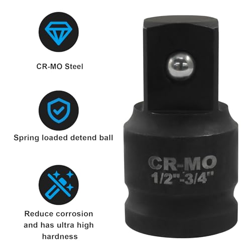 1/2" Female to 3/4" Male Impact Socket Adapter, Black Wrench Socket Adapter For Impact Driver - size: 1/2" to 3/4"