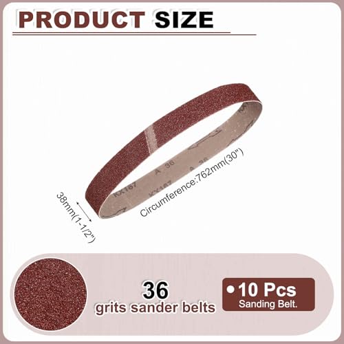 HARFINGTON 1-1/2 x 30 Inch Sanding Belts, 10 Pcs 36 Grits Aluminum Oxide Abrasive Belt Sander File Belt for Woodworking, Metal Polishing, Knife Sharpener - size: 1-1/2 x 30 Inch(36 Grit)