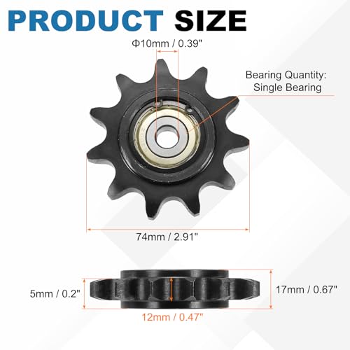 uxcell 2Pcs #60 Roller Chain Idler Sprocket, Type C 10mm Bore 3/4" Pitch 11 Tooth Tensioner, Black Oxide Finished 1045 Steel with Insert Single Bearing for ANSI #60 (DIN/ISO 12A) Chains - size: 10mm Bore 3/4" Pitch 11 Tooth
