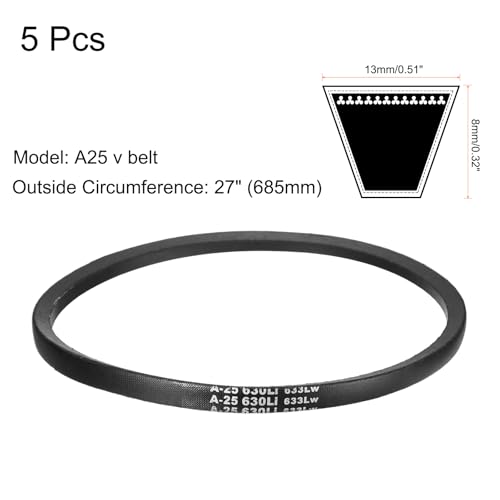 uxcell 5Pcs A25 Classic Wrapped Rubber V-Belt, 27" Lo x 0.51" W x 0.32" H - size: A25
