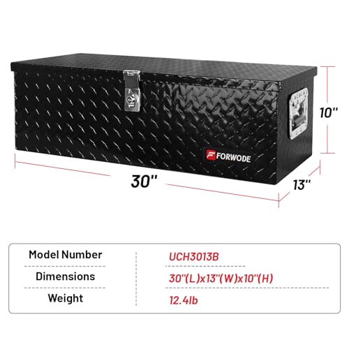 FORWODE 30 Inch Truck Bed Tool Box, Aluminum Heavy Duty Trailer Tool Box for Pickup Truck Bed RV, Toolbox Storage Box with Handle and Lock - Black - color: Black, size: 30x13x10inch