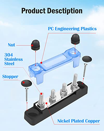 LENKRAD 4 Post Power Distribution Block Bus Bar with Cover, M6 Posts - color: 4 Studs