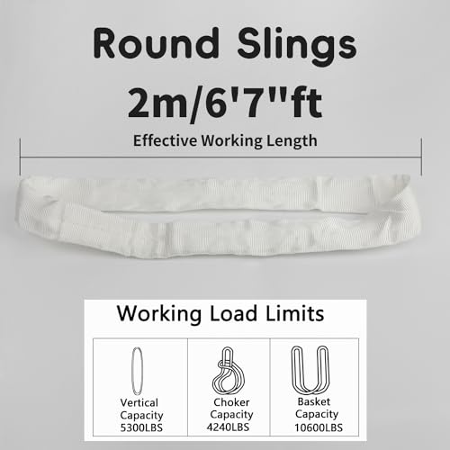 Spanset Aerial Hoop Lyra Rigging Polyester Round Slings Strap for Aerial Silk Yoga hammock Hanging, 5,300 lb. Vertical Capacity, 10,600 lbs Basket - Heavy Duty Poly Lifting Sling (White, 6'7" ft) - color: White, size: 6'7" ft