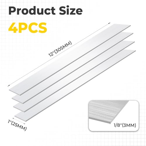 4PCS 6061 Aluminum Flat Bar 1/8" x 1" x 12"(T x W x L) - size: 1/8" x 1" x 12"