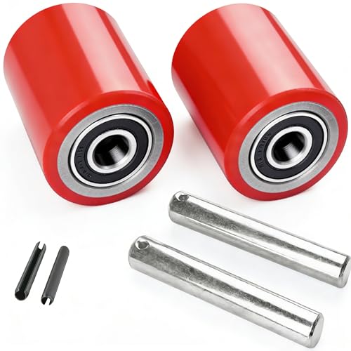 1 Pair Pallet Jack Wheels Replacement Kit, 3"x3.75" PU Load Rollers,Red - color: Red-1 Pair