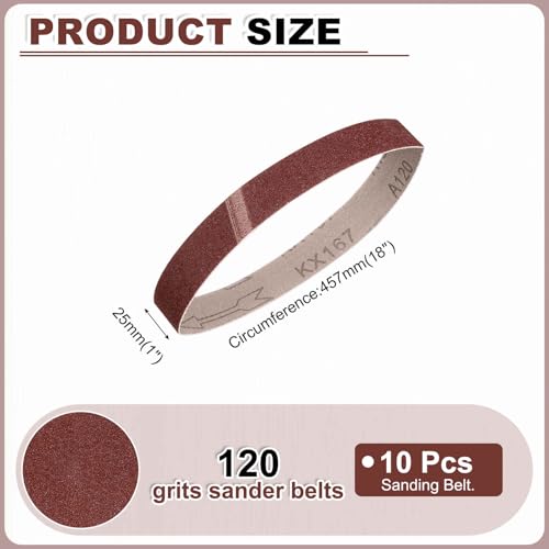 HARFINGTON 1 x 18 Inch Sanding Belts, 10 Pcs 120 Grits Aluminum Oxide Abrasive Belt Sander File Belt for Woodworking, Metal Polishing, Knife Sharpener - size: 1 x 18 Inch(120 Grit)