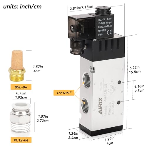 1/2" NPT Solenoid Valve 4V410-15, 5-Way 2-Pos, DC 24V, Junction Box - size: NPT1/2″, style: DC24/Junction on Box