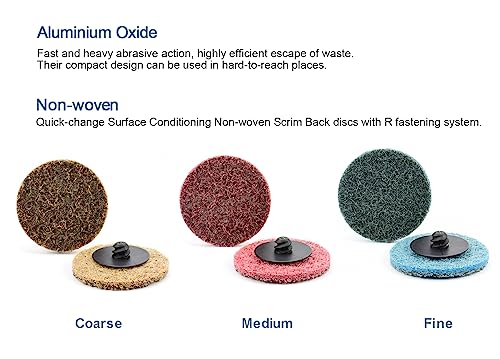 2 Inch Sanding Discs Assortment,Surface Conditioning Discs,Quick Change Design,Coarse/Medium/Fine 60 Pcs and 1/4'' Pad Holder 1Pcs.